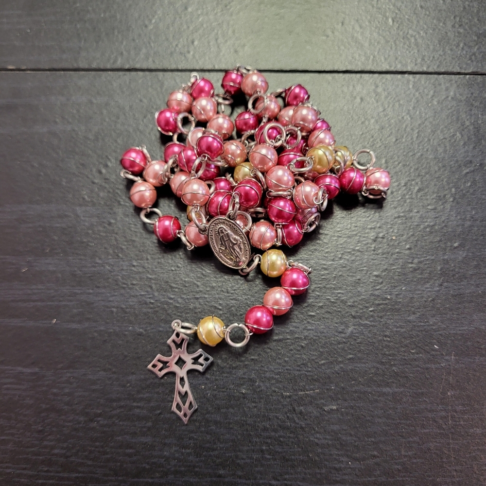 Pink Handmade Stainless Steel Rosary